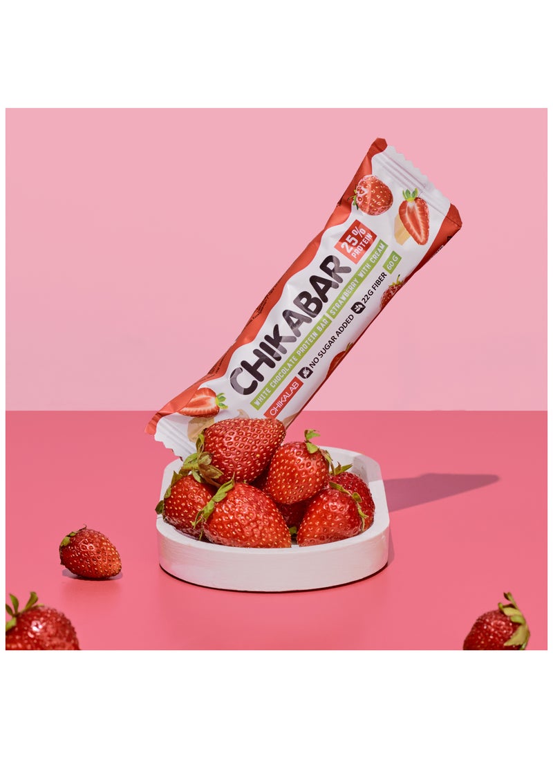 Chikabar White Chocolate Protein Bar Strawberry with Cream No Sugar Added 12x60g