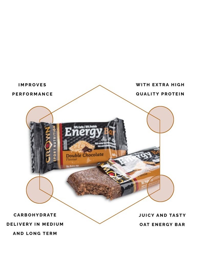 Crown Sport Nutrition Energy Bar, Double Chocolate Flavor, Box of 12 Units, 60 Gram