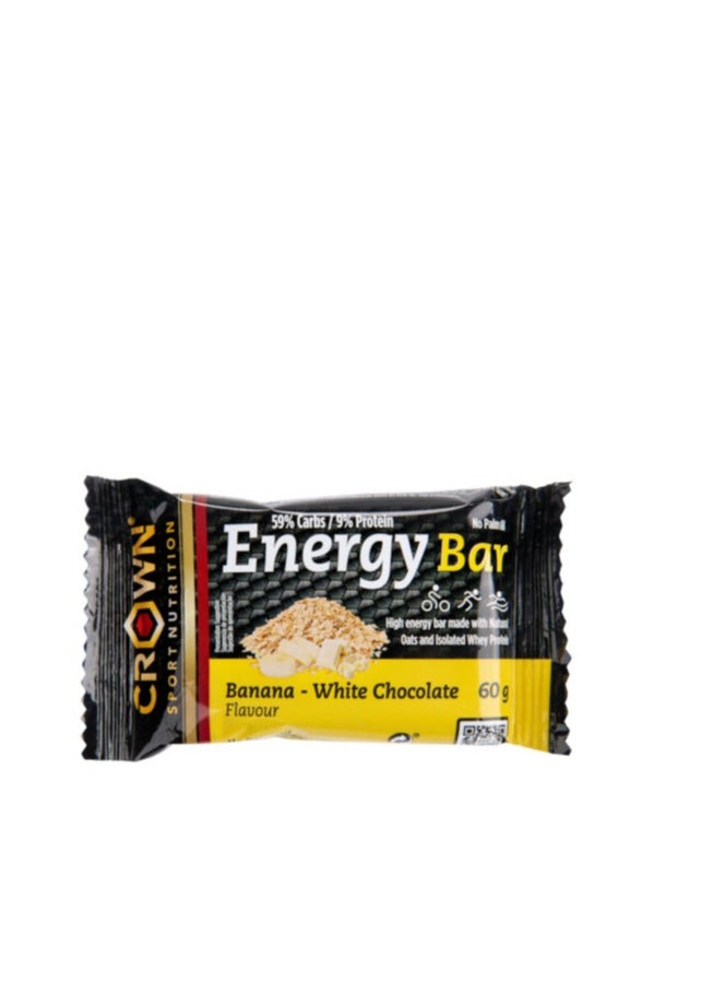 Crown Sport Nutrition Energy Bar, Banana White Chocolate Flavor, Box of 12 Units 60 Gram