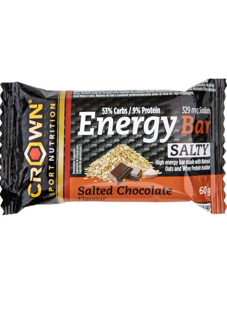 Crown Sport Nutrition Energy Bar, Salted Chocolate Flavor, Box of 12 Units 60 Grams