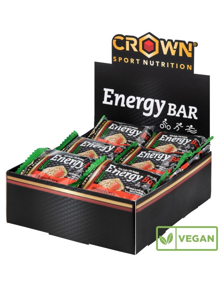 Crown Sport Nutrition Vegan Energy Bar, Strawberry Flavor, Box of 12 Units 60 Grams