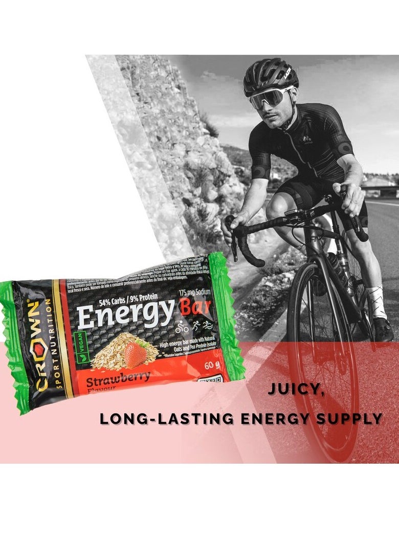 Crown Sport Nutrition Vegan Energy Bar, Strawberry Flavor, Box of 12 Units 60 Grams