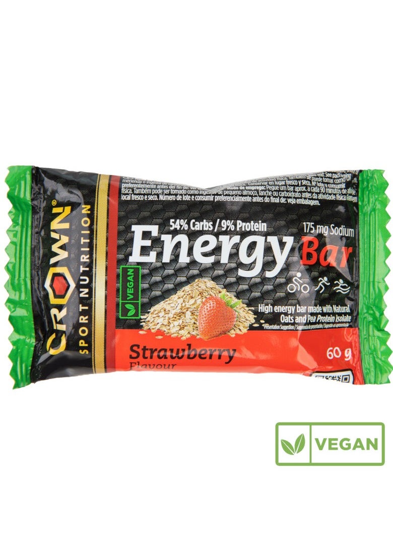 Crown Sport Nutrition Vegan Energy Bar, Strawberry Flavor, Box of 12 Units 60 Grams