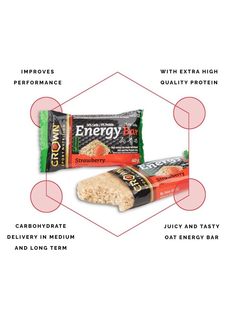 Crown Sport Nutrition Vegan Energy Bar, Strawberry Flavor, Box of 12 Units 60 Grams