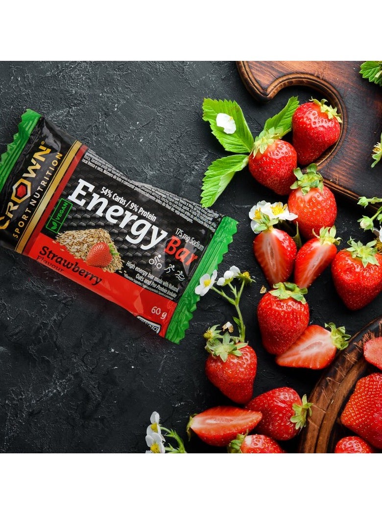 Crown Sport Nutrition Vegan Energy Bar, Strawberry Flavor, Box of 12 Units 60 Grams