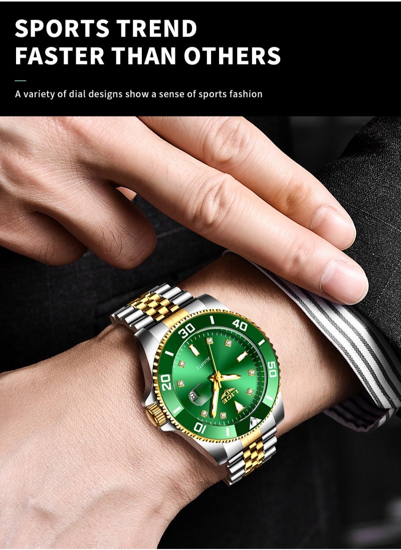 Men's Business Green Dial Quartz Watches Luxurious and Elegant with Stainless Steel Band