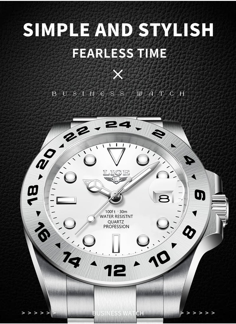 Men's Metal Strap Date Display Watches Business Classic Waterproof Luxury Wristwatches for Men