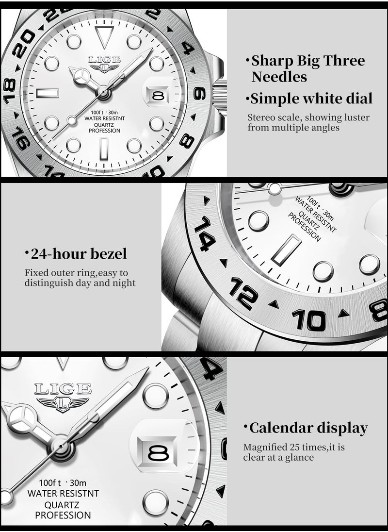 Men's Metal Strap Date Display Watches Business Classic Waterproof Luxury Wristwatches for Men