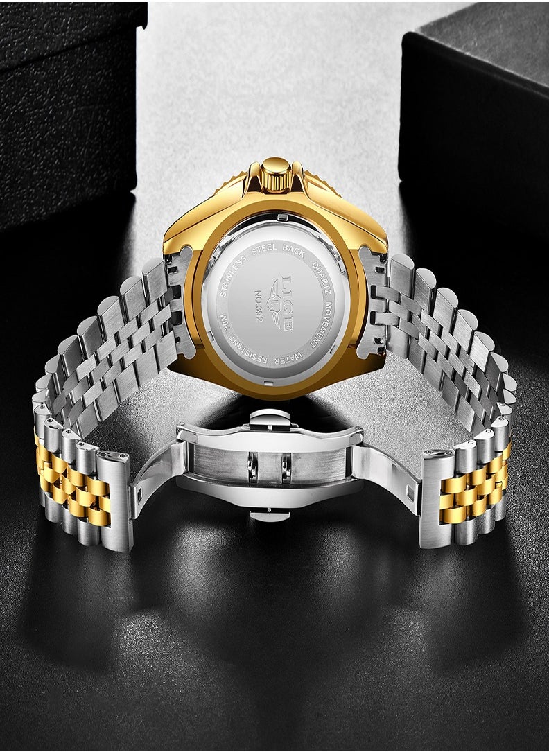Men's Business Gold Dial Quartz Watch with Stainless Steel Band
