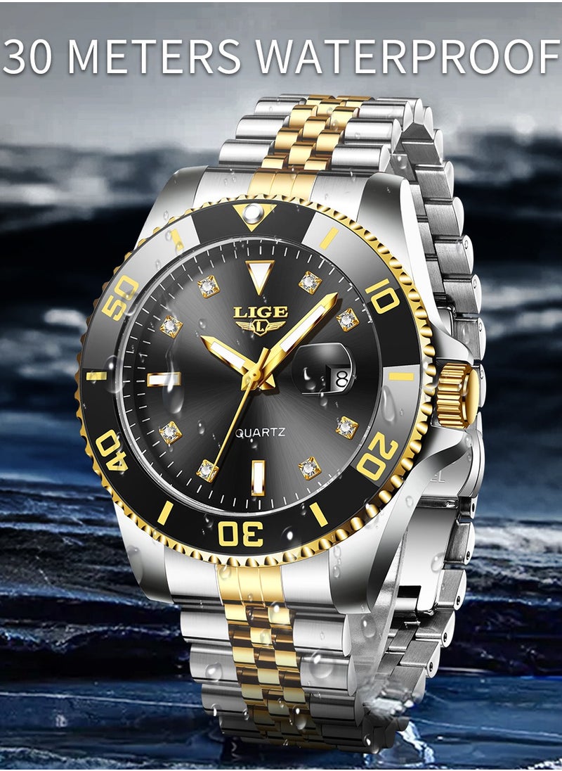 Men's Business Black Dial Quartz Watches Luxurious and Elegant with Stainless Steel Band