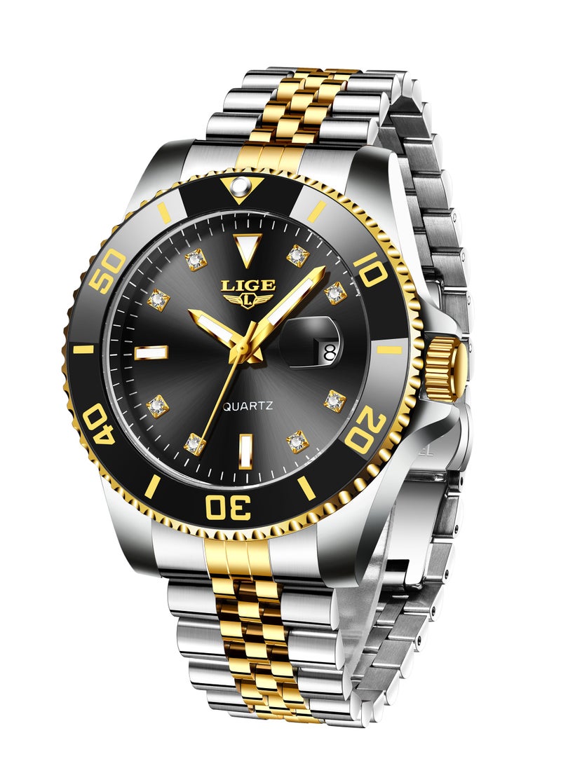 Men's Business Black Dial Quartz Watches Luxurious and Elegant with Stainless Steel Band
