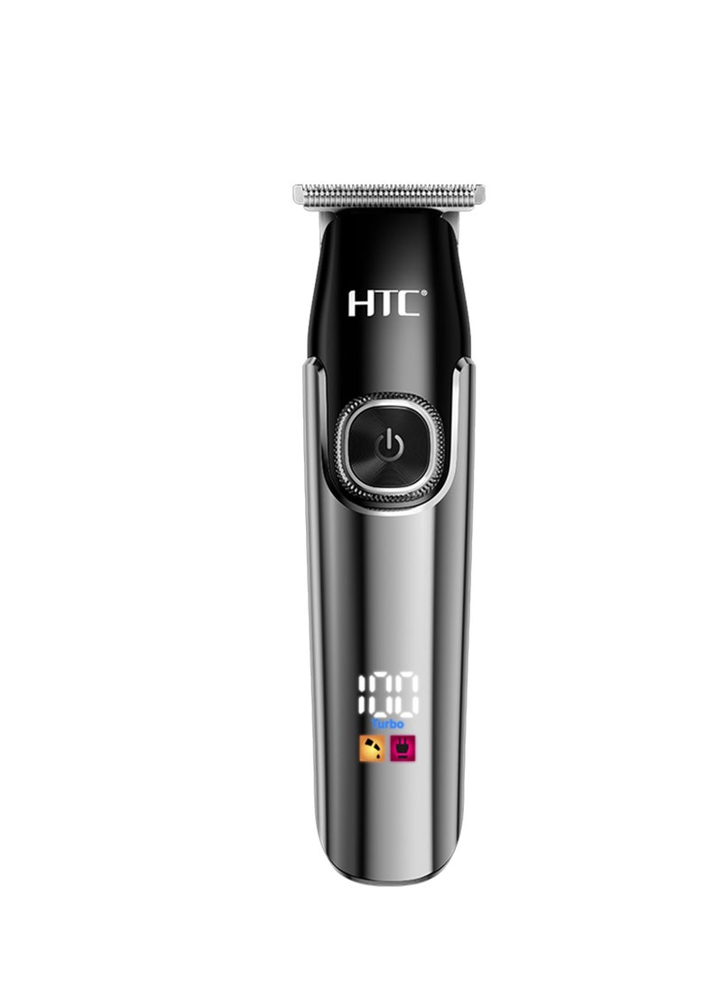HTC Hair Clipper, Beard Trimmer with 2 Speed Settings, USB Rechargeable Cordless T-Shape Shaver with LED Display and 3 Combs, AT588 (BLACK)