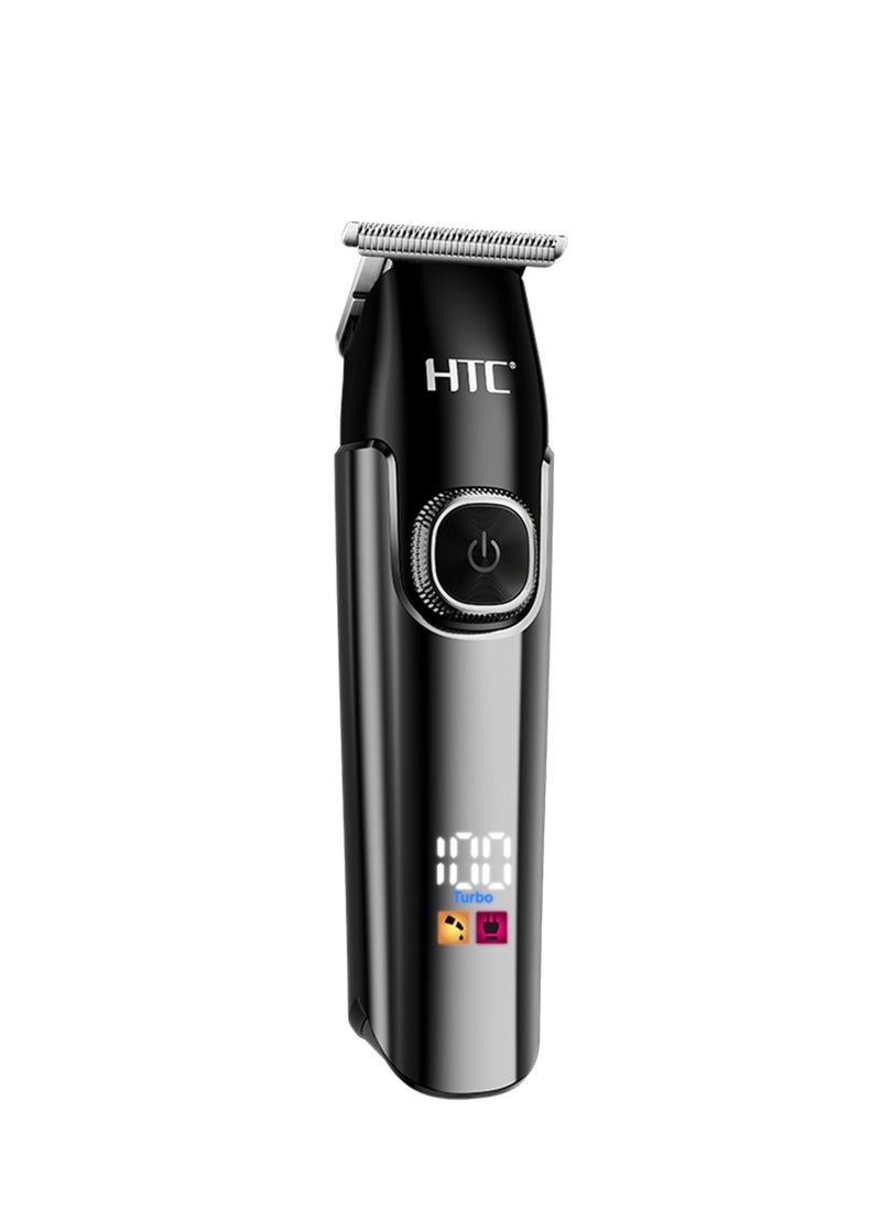 HTC Hair Clipper, Beard Trimmer with 2 Speed Settings, USB Rechargeable Cordless T-Shape Shaver with LED Display and 3 Combs, AT588 (BLACK)