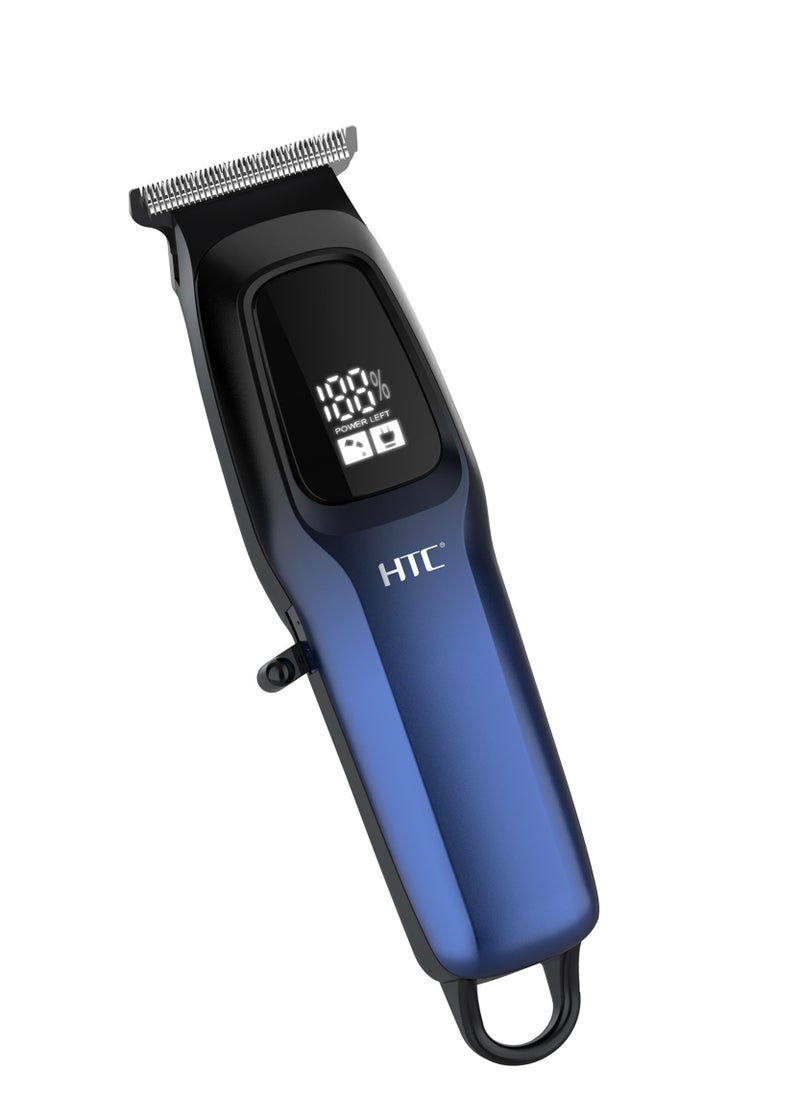 HTC Hair Clipper, Beard Trimmer with USB Rechargeable Cordless T-Shape Shaver with LED Display and 3 Combs, AT578