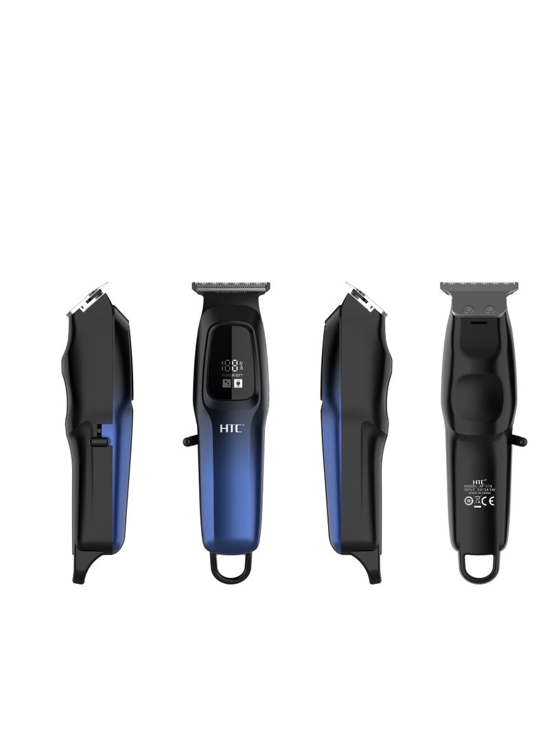 HTC Hair Clipper, Beard Trimmer with USB Rechargeable Cordless T-Shape Shaver with LED Display and 3 Combs, AT578
