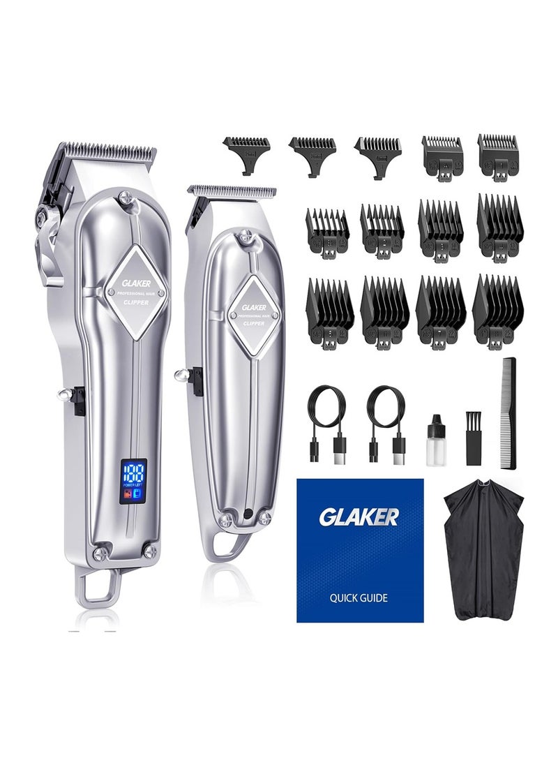 Glaker K11S+I3F Professional Hair Clippers and Trimmers Set for Men's Grooming (Silver)