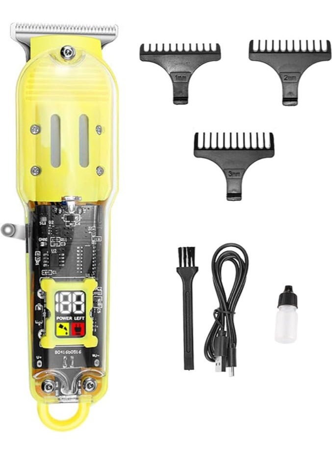 Transparent Hair Clipper RCP82 Cordless T-Bar Hair Clipper, Barber Chart, 0mm, Bald Shape, Digital Display, 3 Guide Comb, Powerful Rotary Motor