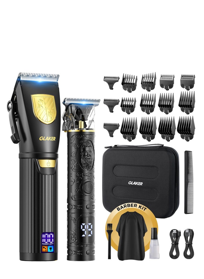 GLAKER Hair Clippers for Men Professional, Cordless Clippers for Hair Cutting, Mens Hair Clippers and Trimmer Kit for Barber with LED Display 15 Guide Combs