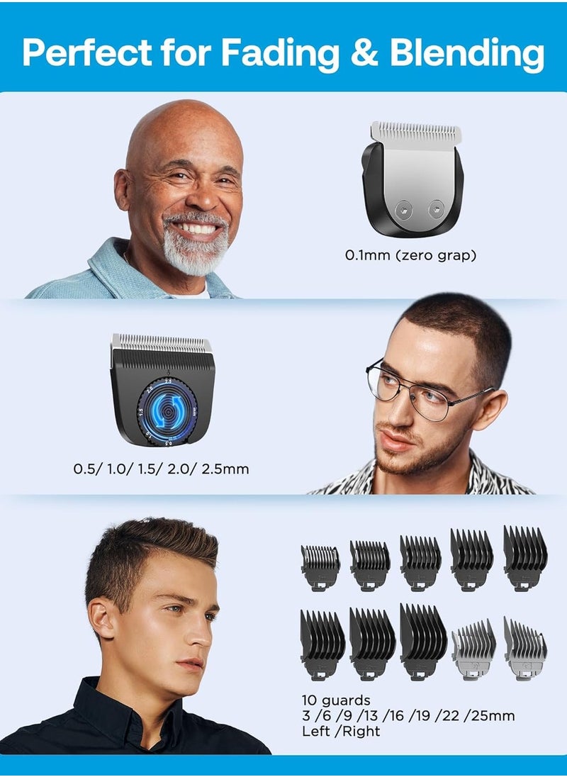 GLAKER Hair Clippers for Men - Cordless 2 in 1 Versatile Hair Trimmer with 10 Guards, 2 Detachable Blades & Turbo Motor, Professional Beard Grooming Kit for Barbers, USB C Rechargeable