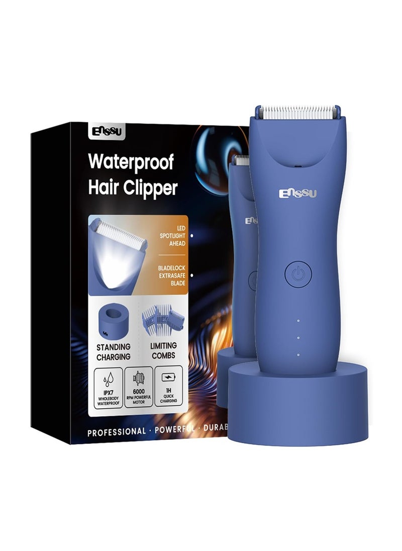 Waterproof Hair Clipper Body Trimmer for Man, Electric Manscape Groin Trimmer for Chest, Beard, and Pubic Hair with Recharge Dock & Skin-Safe Ceramic Blade