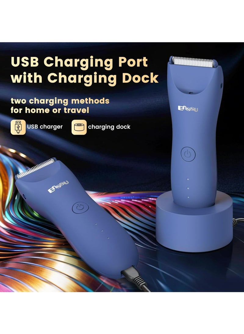 Waterproof Hair Clipper Body Trimmer for Man, Electric Manscape Groin Trimmer for Chest, Beard, and Pubic Hair with Recharge Dock & Skin-Safe Ceramic Blade