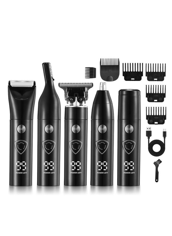 5 Piece Mens Grooming Kit for Beard,Electric Shaver for Men Bald Shavers,3-Speed Shaver with 4 Different Functional Replacement Heads for Beard,Face, Nose,Ear Hair Trimmer and Hair Clipper