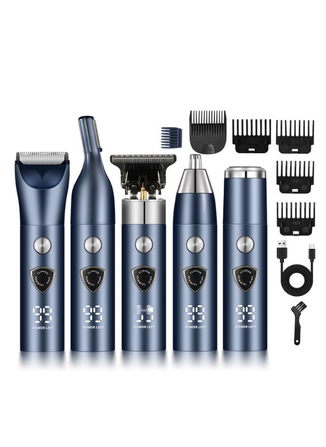 5 Piece Mens Grooming Kit for Beard,Electric Shaver for Men Bald Shavers,3-Speed Shaver with 4 Different Functional Replacement Heads for Beard,Face, Nose,Ear Hair Trimmer and Hair Clipper