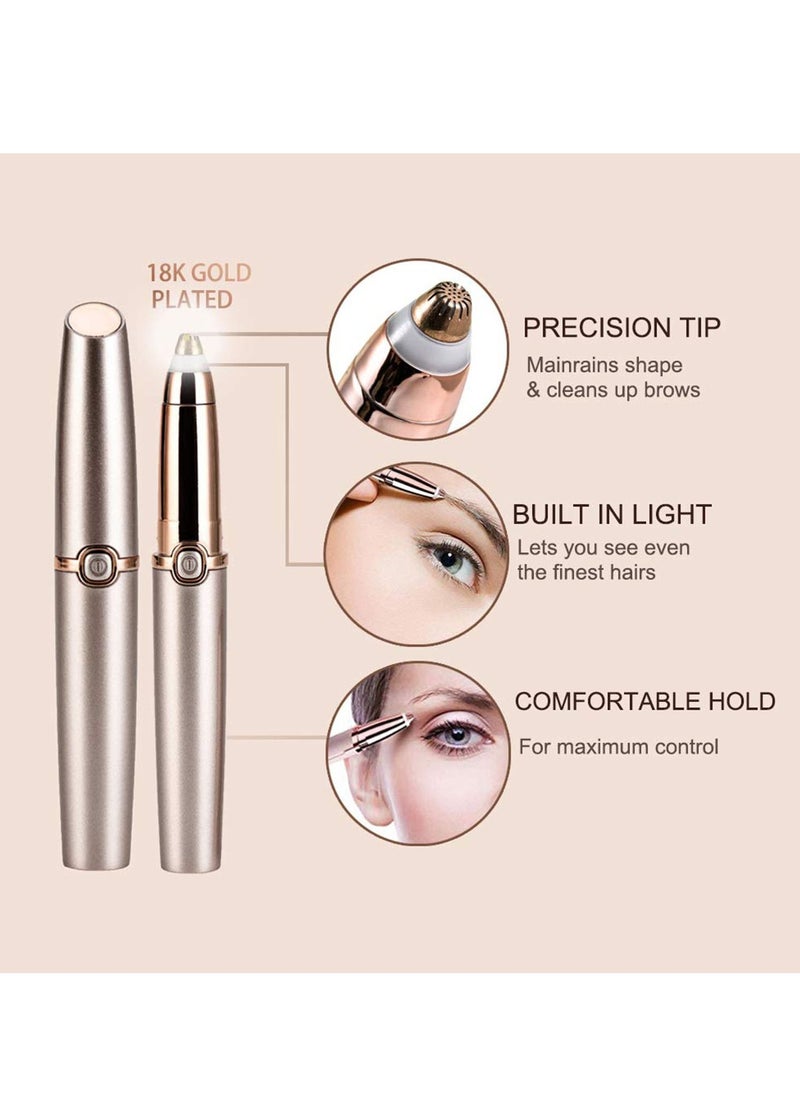 Eyebrow Hair Remover Painless-Precision Trimmer Brows Epilator Eye Brow Facial Face Razor for Lips Nose Removal with LED Light Women Men Rose Gold