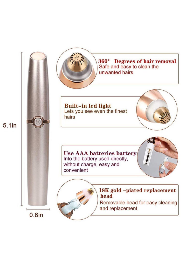 Eyebrow Hair Remover Painless-Precision Trimmer Brows Epilator Eye Brow Facial Face Razor for Lips Nose Removal with LED Light Women Men Rose Gold