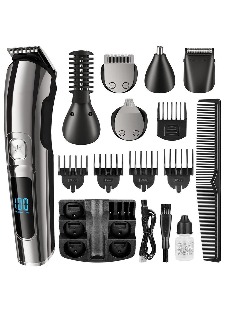 Beard Trimmer for Men, Hair Clippers & Trimmer, IPX7 Waterproof Mustache Body Nose Ear Facial Shaver, Electric Razor All in 1 Kit, Gifts USB Rechargeable LED Display