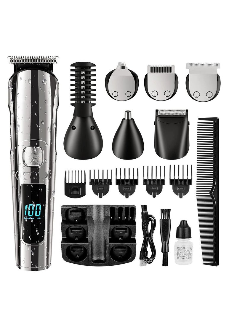 Beard Trimmer for Men, Hair Clippers & Trimmer, IPX7 Waterproof Mustache Body Nose Ear Facial Shaver, Electric Razor All in 1 Kit, Gifts USB Rechargeable LED Display