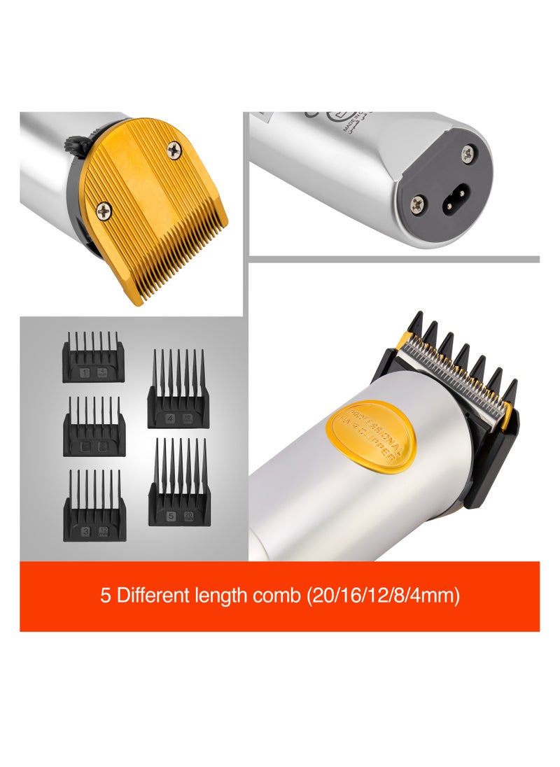 Geepas Professional Digital Hair Clipper GTR56031, Hair Clipper with High Capacity Li Battery and Fast Charging, 5 Adjustable RPM, 5 Adjustable Cutting Blades and 5 Separate Combs, LCD Display