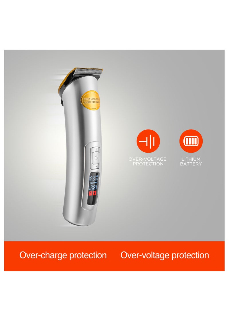Geepas Professional Digital Hair Clipper GTR56031, Hair Clipper with High Capacity Li Battery and Fast Charging, 5 Adjustable RPM, 5 Adjustable Cutting Blades and 5 Separate Combs, LCD Display