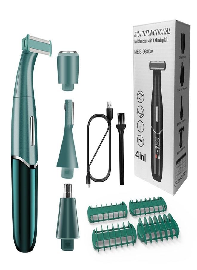 Model C Rechargeable Beard Trimmer Men's Body Hair Trimmer Ingrid Trimmer Wet & Dry Electric Shaver LED Display Safety Lock & 4 Blades