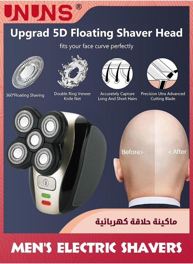 Electric Razor For Men,Waterproof 5-in-1 Cordless Rotary Shavers,USB Rechargeable,Multifunctional Bald Head Shaver Kit With Beard Hair Nose Trimmer Facial Cleansing Massage Brush,Black