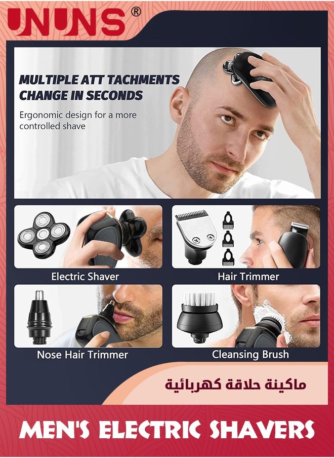 Electric Razor For Men,Waterproof 5-in-1 Cordless Rotary Shavers,USB Rechargeable,Multifunctional Bald Head Shaver Kit With Beard Hair Nose Trimmer Facial Cleansing Massage Brush,Black