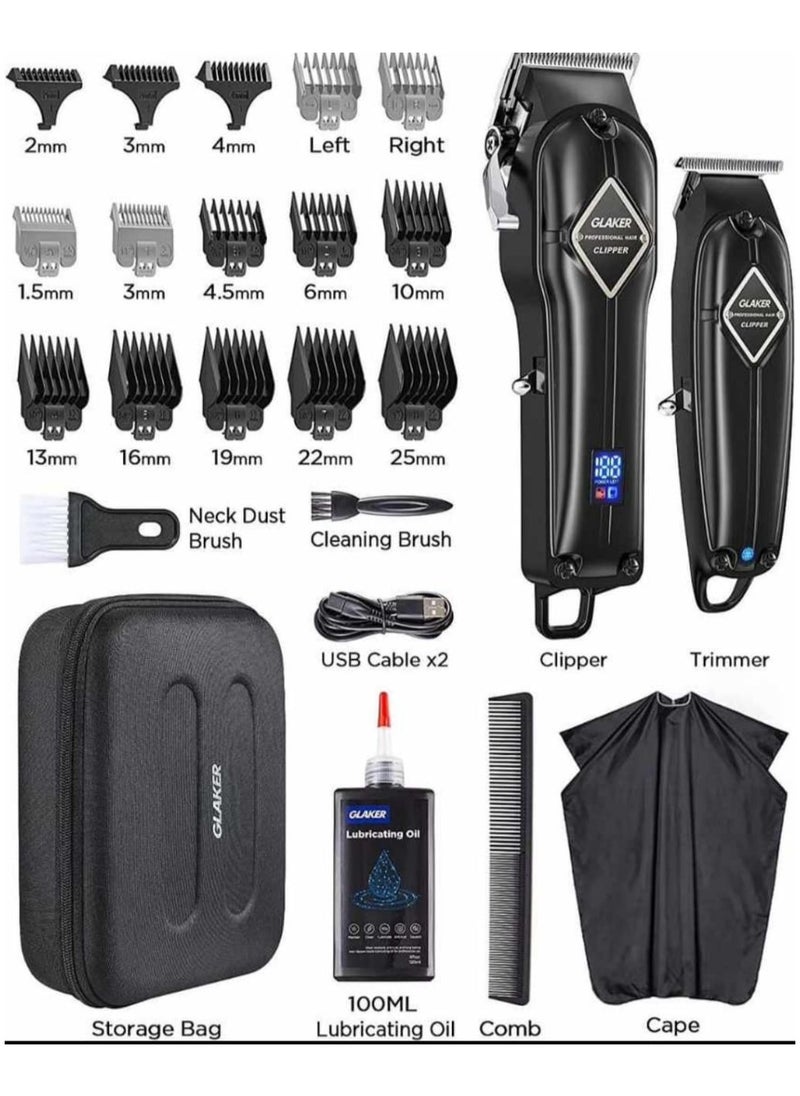Professional Hair Clippers and T-Blade Trimmer for Men with Cordless 3 in 1 Versatile Hair Trimmer with 15 Pcs Guards, Professional Barber Clippers Rechargeable Fading Clippers Grooming Kit