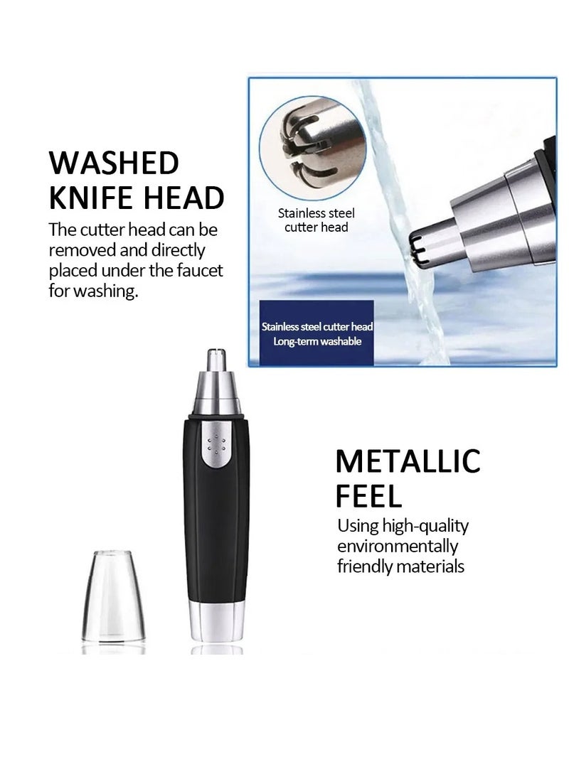 Electric Nasal Hair Trimmer, 4 In 1 USB Rechargeable Electric Eyebrow And Facial Hair Trimmer, Portable Electric Ear Nose Hair Cutter With Waterproof Head Double Edge Stainless Steel Blade, (Silver)