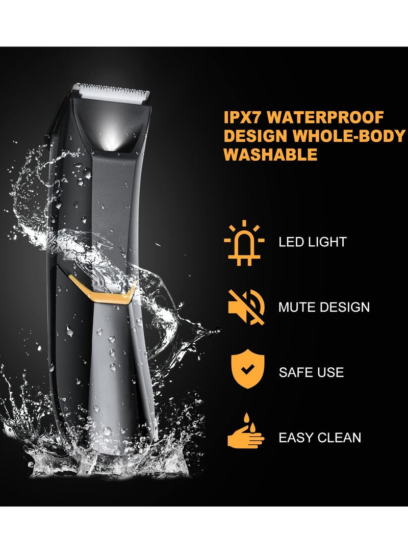 Body Hair Trimmer for Men, Body Groomer Electric Razor with LED, Wet and Dry Electric Trimmer Rechargeable Hair Clipper for Intimate Area with Dock and 2 Limit Comb (Black)