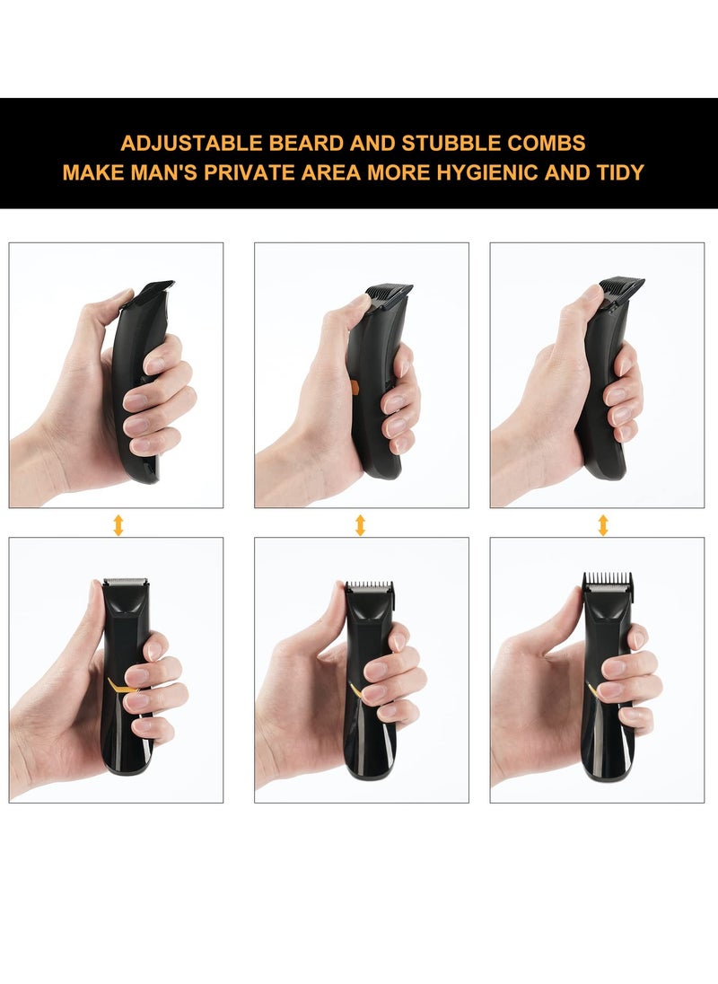 Body Hair Trimmer for Men, Body Groomer Electric Razor with LED, Wet and Dry Electric Trimmer Rechargeable Hair Clipper for Intimate Area with Dock and 2 Limit Comb (Black)