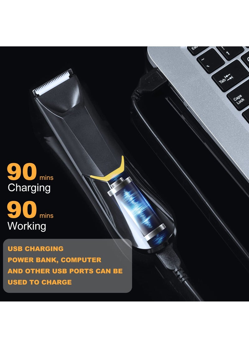 Body Hair Trimmer for Men, Body Groomer Electric Razor with LED, Wet and Dry Electric Trimmer Rechargeable Hair Clipper for Intimate Area with Dock and 2 Limit Comb (Black)