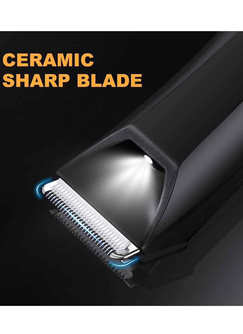 Body Hair Trimmer for Men, Body Groomer Electric Razor with LED, Wet and Dry Electric Trimmer Rechargeable Hair Clipper for Intimate Area with Dock and 2 Limit Comb (Black)