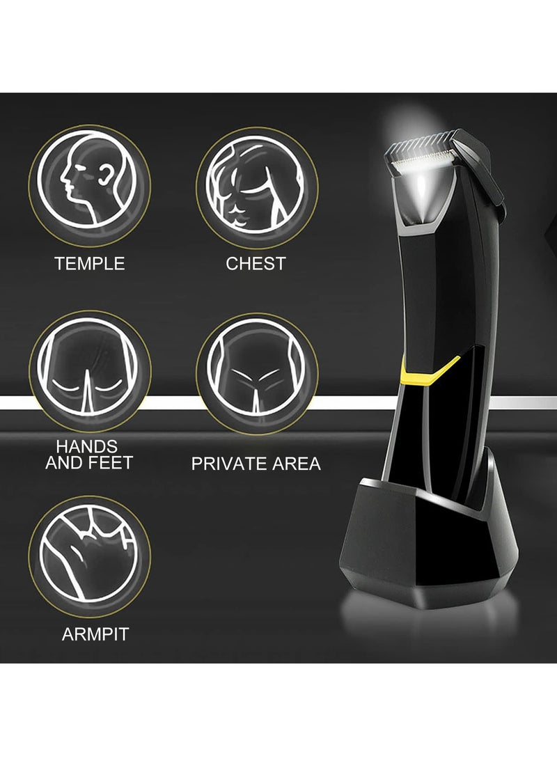 Body Hair Trimmer for Men, Body Groomer Electric Razor with LED, Wet and Dry Electric Trimmer Rechargeable Hair Clipper for Intimate Area with Dock and 2 Limit Comb (Black)