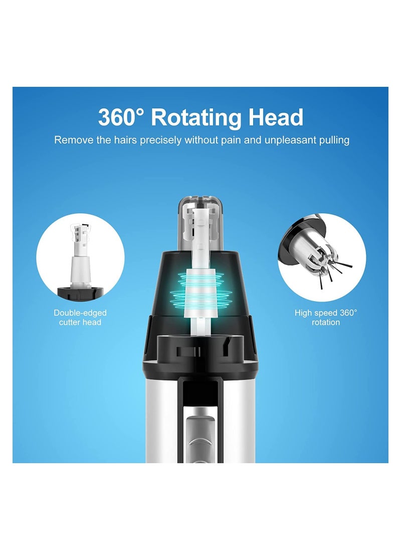 Ear and Nose Hair Trimmer for Men,Professional USB Rechargeable Nostril Nasal Hair Vacuum Cleaning System,4 in 1 Lightweight Waterproof Hair and Beard Clippers for Women White