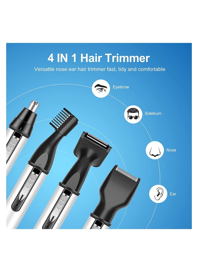 Ear and Nose Hair Trimmer for Men,Professional USB Rechargeable Nostril Nasal Hair Vacuum Cleaning System,4 in 1 Lightweight Waterproof Hair and Beard Clippers for Women White