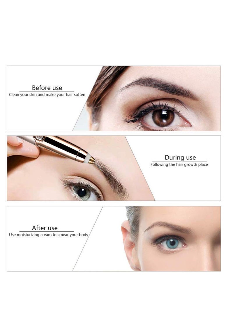 Eyebrow Hair Remover,  Painless Precision Eyebrow Trimmer Brows Epilator Eye Brow Facial Face Razor for Face Lips Nose Facial Hair Removal with LED Light for Women Men Rose Gold