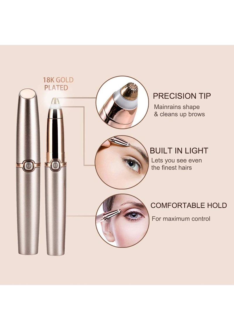 Eyebrow Hair Remover,  Painless Precision Eyebrow Trimmer Brows Epilator Eye Brow Facial Face Razor for Face Lips Nose Facial Hair Removal with LED Light for Women Men Rose Gold