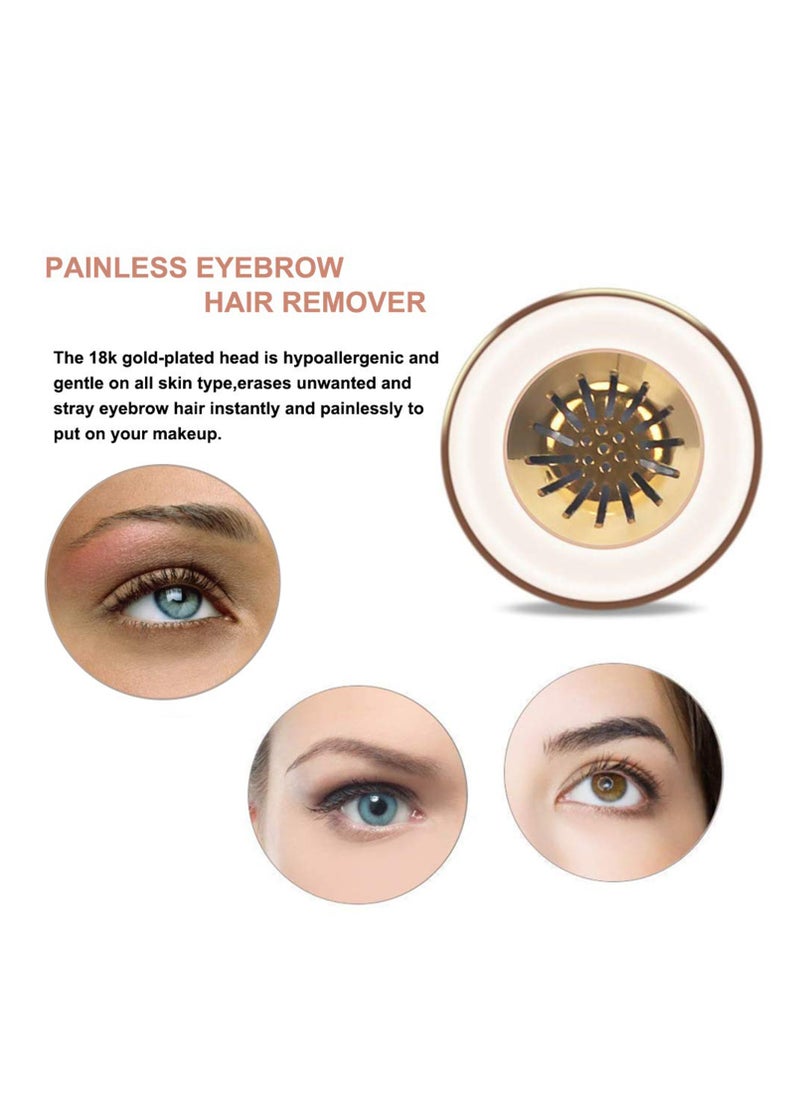 Eyebrow Hair Remover,  Painless Precision Eyebrow Trimmer Brows Epilator Eye Brow Facial Face Razor for Face Lips Nose Facial Hair Removal with LED Light for Women Men Rose Gold