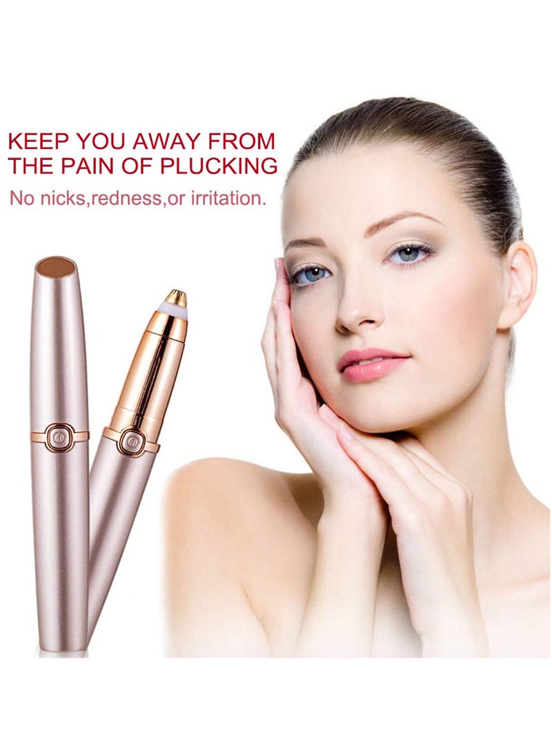Eyebrow Hair Remover,  Painless Precision Eyebrow Trimmer Brows Epilator Eye Brow Facial Face Razor for Face Lips Nose Facial Hair Removal with LED Light for Women Men Rose Gold