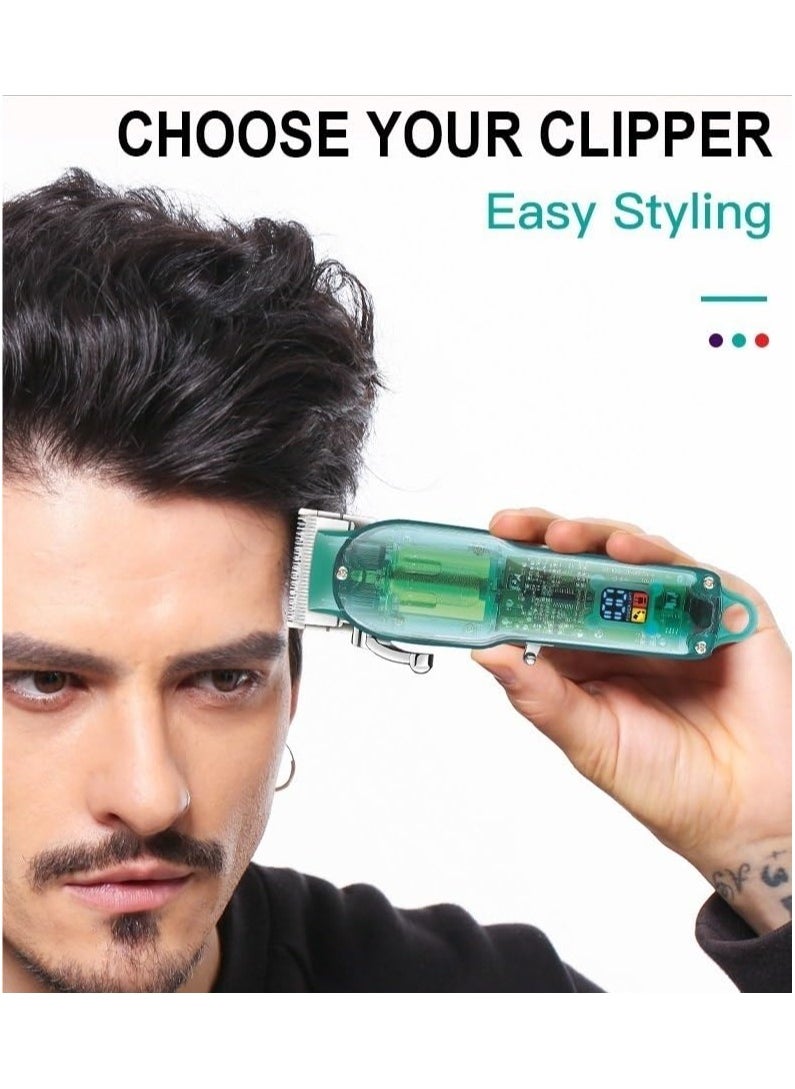 Hair Clippers for Men, Hair Trimmer Transparent, Adjustable Beard Trimmer, Cordless Hair Trimmer Electric Barber Digital Display Clipper for Men